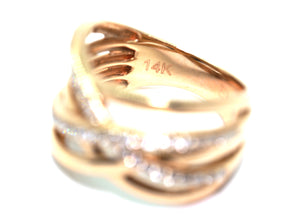 0.615 Ct Rose Gold Crisscross Natural Fashion Diamond Ring 14Kt