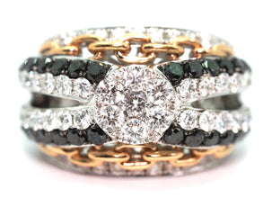 2.19 Ct White and Black Diamond Cluster Ring 18kt White and Rose Gold