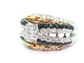 2.19 Ct White and Black Diamond Cluster Ring 18kt White and Rose Gold