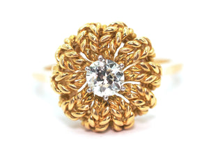 0.38 Ct Natural Diamond Antique 18kt Yellow Gold Solitaire Ring