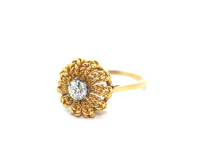 0.38 Ct Natural Diamond Antique 18kt Yellow Gold Solitaire Ring