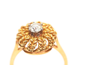 0.38 Ct Natural Diamond Antique 18kt Yellow Gold Solitaire Ring