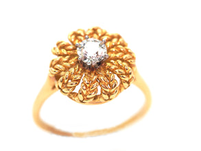 0.38 Ct Natural Diamond Antique 18kt Yellow Gold Solitaire Ring