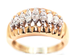 1.02 Ct Yellow Gold Graduating Marquise Natural Diamond Ring 14kt