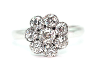 1.28 Ct White Gold Antique 1950's Diamond Flower Ring 14kt
