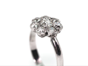 1.28 Ct White Gold Antique 1950's Diamond Flower Ring 14kt