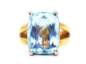 12.50 Ct Yellow Gold Women's Solitaire Cushion Aquamarine Ring 18 Kt
