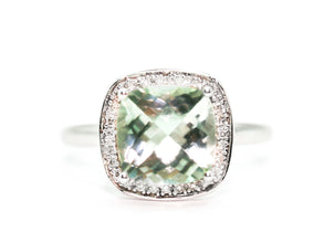 3.50 Ct White Gold Cushion Cut Green Amethyst and Natural Diamond Ring 14K