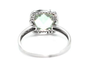 3.50 Ct White Gold Cushion Cut Green Amethyst and Natural Diamond Ring 14K