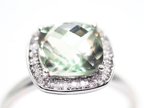 3.50 Ct White Gold Cushion Cut Green Amethyst and Natural Diamond Ring 14K