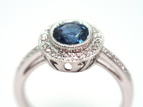 0.97Ct White Gold Bezel Halo Ceylon Sapphire and Natural Diamond Ring 14Kt