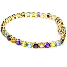 $4200 26Ct Yellow Gold Natural Citrine Topaz Garnet Amethyst Peridot Tennis Bracelet 14Kt - Esmeralda Jewels 