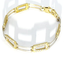 $3900 14Kt White and Yellow Gold White Sapphire Fashion Link Bracelet - Esmeralda Jewels 