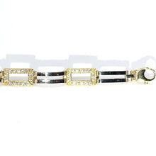 $3900 14Kt White and Yellow Gold White Sapphire Fashion Link Bracelet - Esmeralda Jewels 