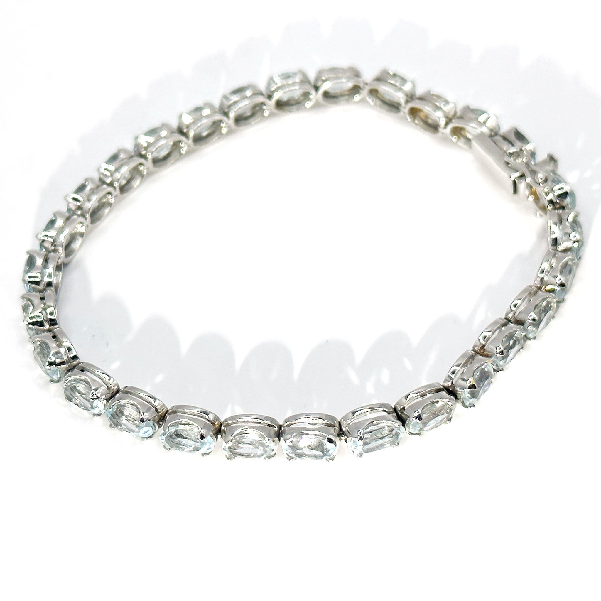$4900 25Ct White Gold Women's Aquamarine Tennis Bracelet 14Kt - Esmeralda Jewels 