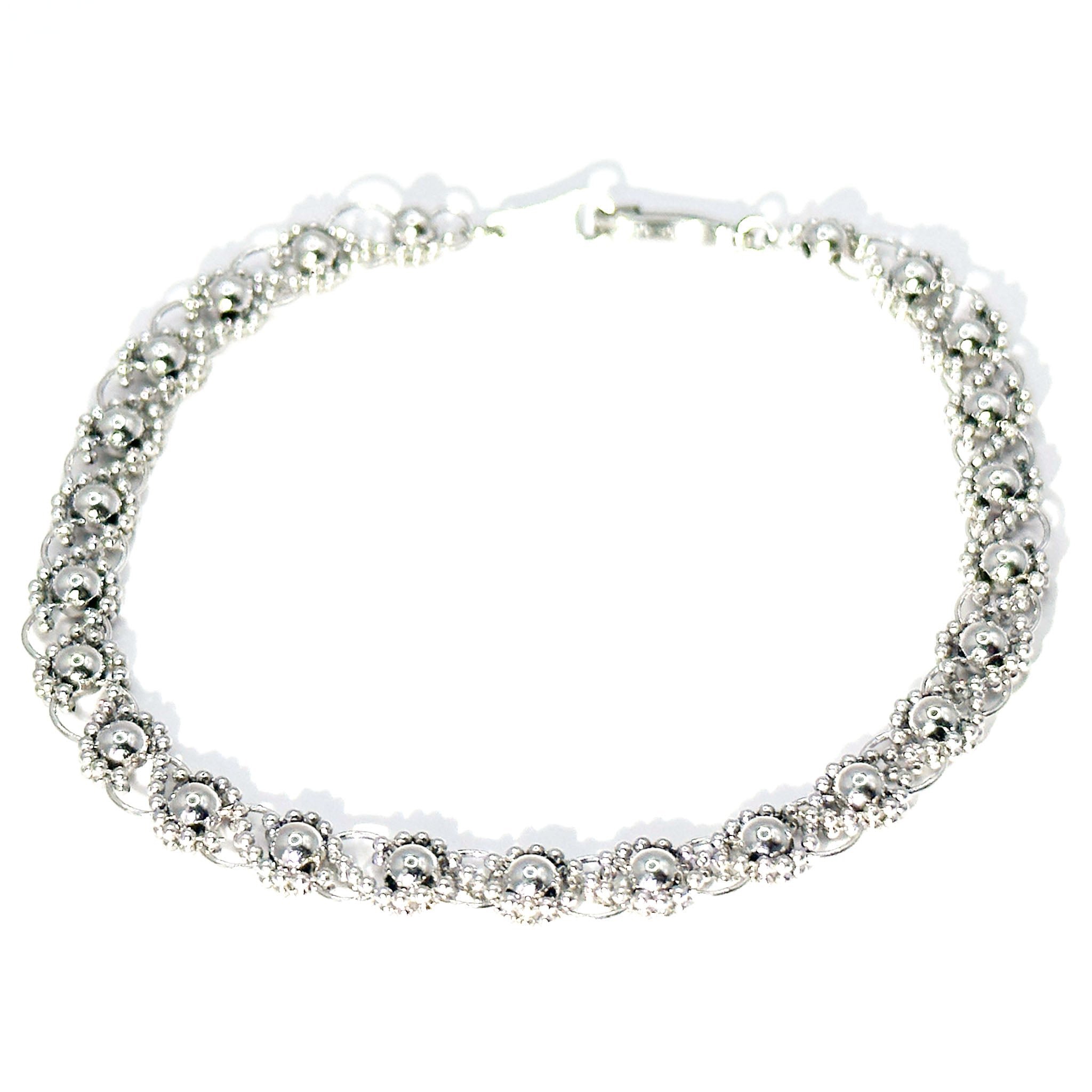 $3800 Platinum .950 Women's Filigree Antique Design 7 Inch Link Bracelet - Esmeralda Jewels 