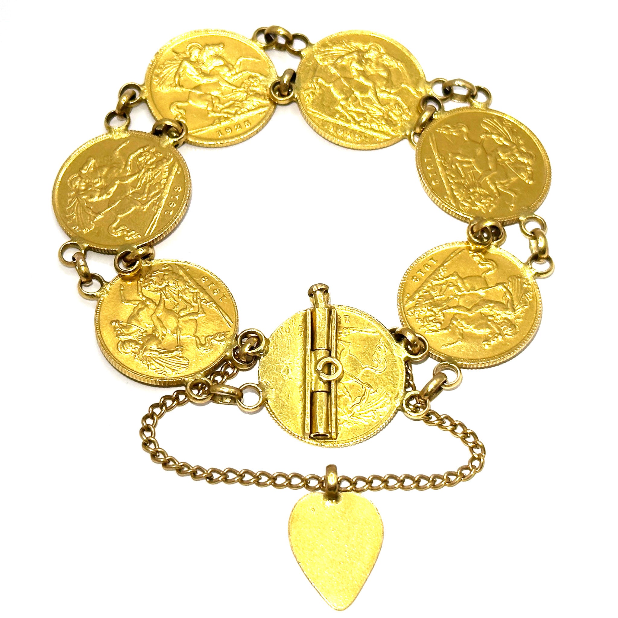 1913 Great Britain Gold Sovereign Coin George V 0.2355oz KM#820 Bullion Handmade Bracelet - Esmeralda Jewels 