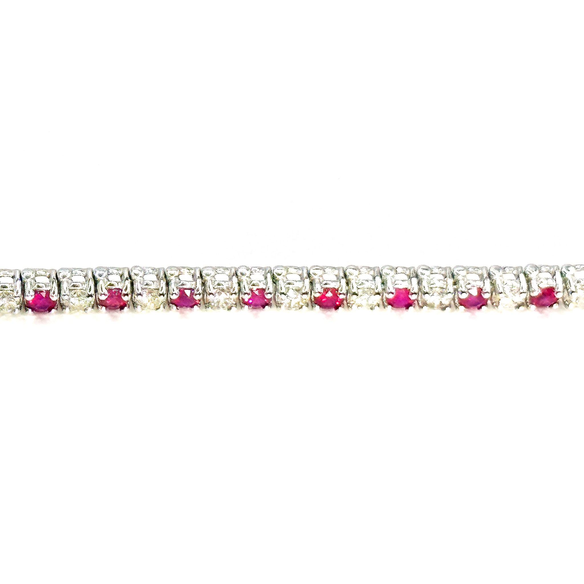 $12500 5.75Ct White Gold Women's Round Ruby & Diamond Tennis Bracelet 14Kt - Esmeralda Jewels 