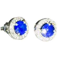 $5900 2.55Ct White Gold Sapphire and Diamond Women's Halo Stud Earrings 14Kt - Esmeralda Jewels 