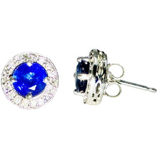 $5900 2.55Ct White Gold Sapphire and Diamond Women's Halo Stud Earrings 14Kt - Esmeralda Jewels 