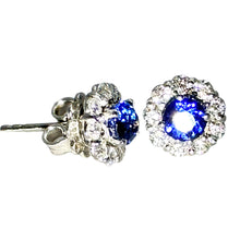 $5900 2.00Ct White Gold Sapphire and Diamond Women's Halo Stud Earrings 14Kt - Esmeralda Jewels 