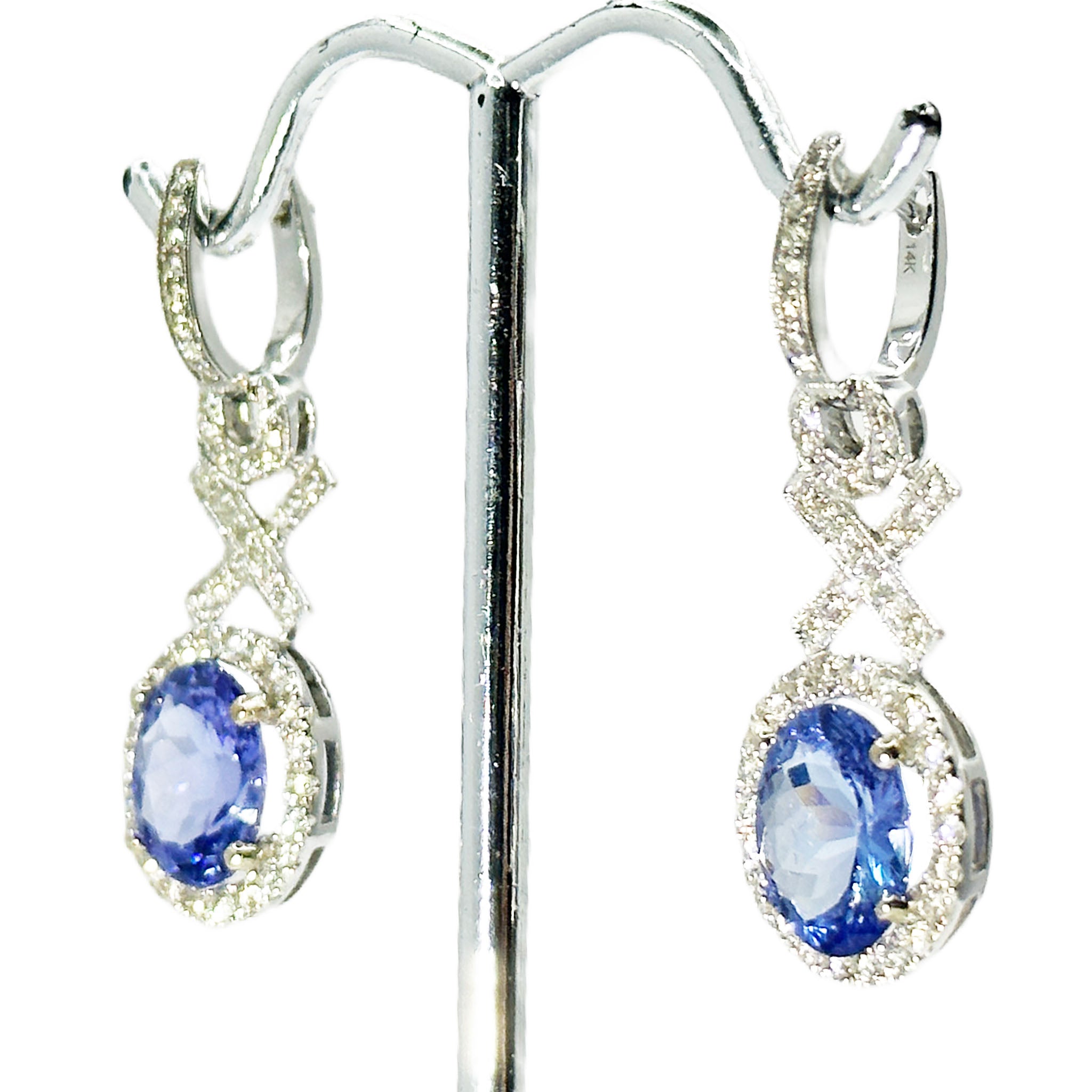 $8900 5.64Ct White Gold Halo Tanzanite & Diamond Drop Hanging Earring 14Kt - Esmeralda Jewels 