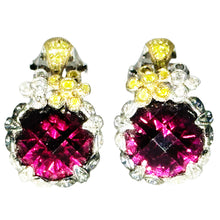 $4500 11.05Ct Antique Style Garnet Diamond and Sapphire Earrings 18Kt - Esmeralda Jewels 