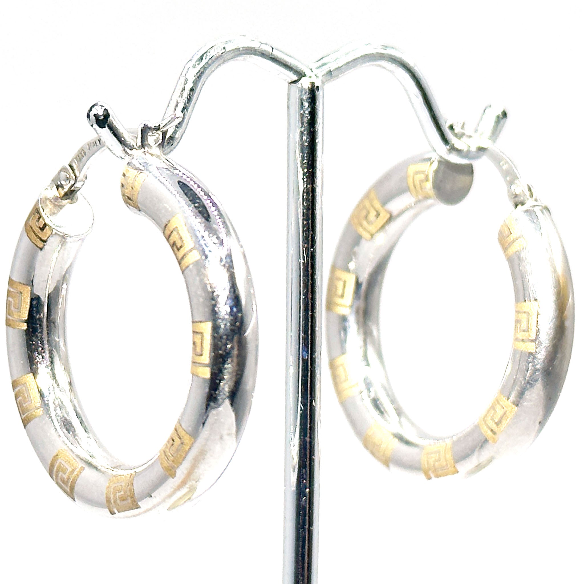 $950 14Kt White Gold Italian Design Round 5mm Hoop Earrings - Esmeralda Jewels 