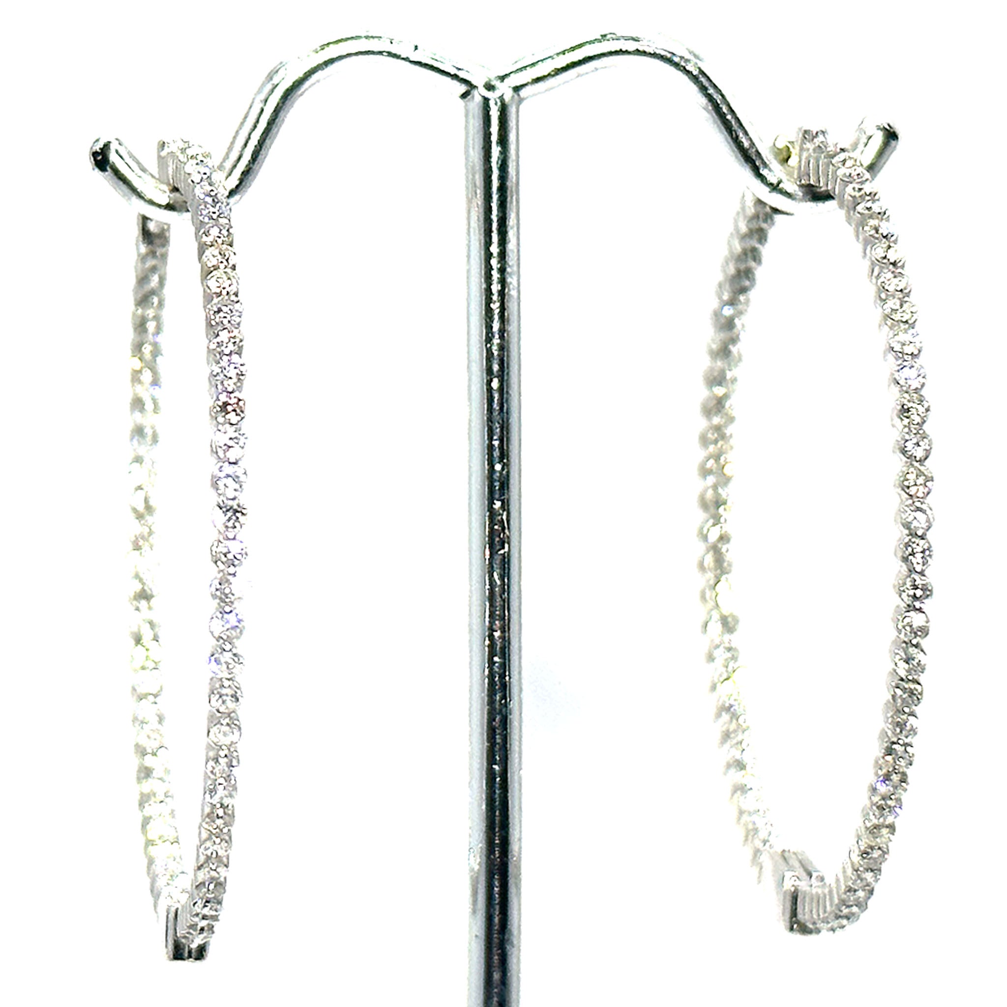 $8900 2.50Ct White Gold Oval Shape Hoop Inside Out Diamond Earrings 14Kt - Esmeralda Jewels 