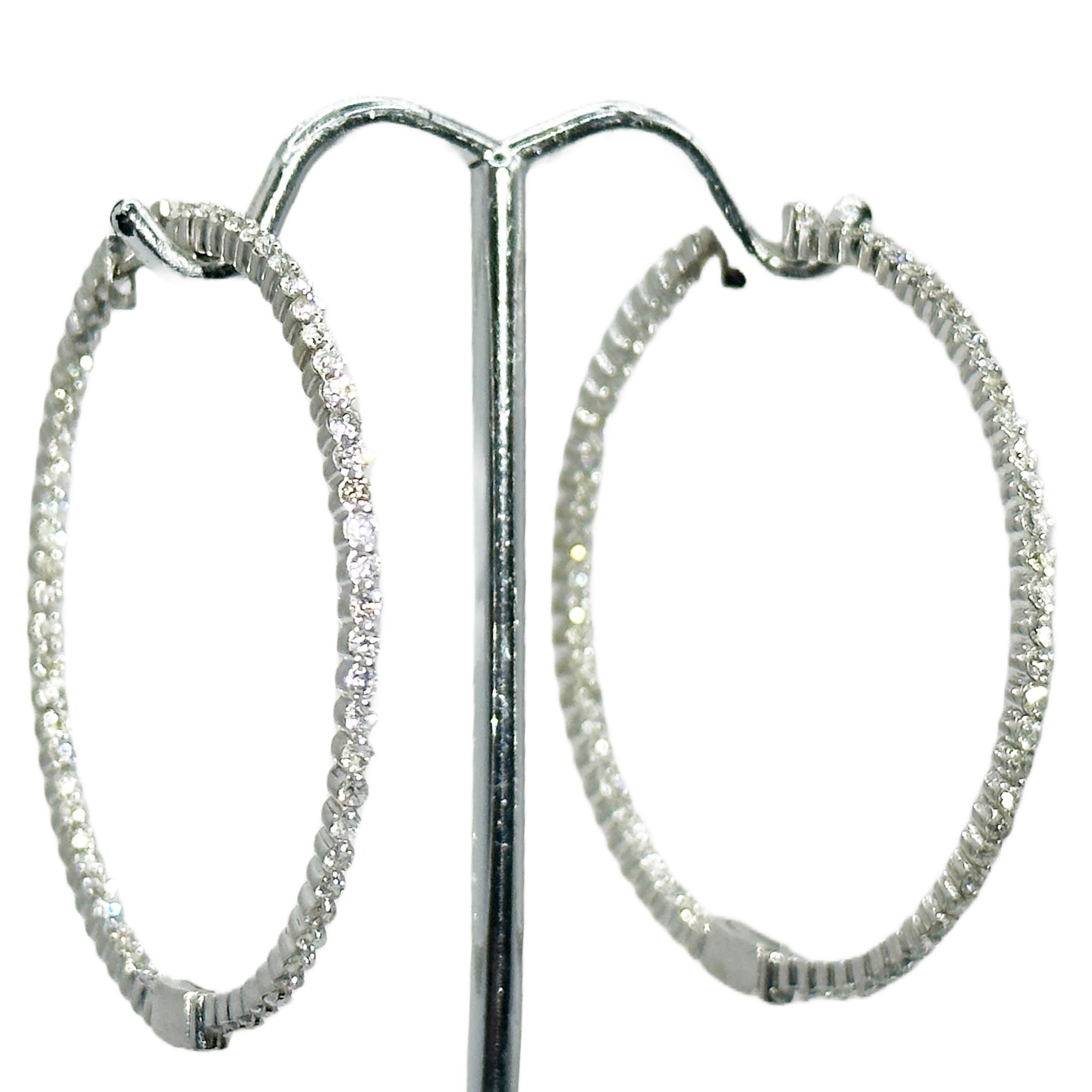 $8900 2.50Ct White Gold Oval Shape Hoop Inside Out Diamond Earrings 14Kt - Esmeralda Jewels 