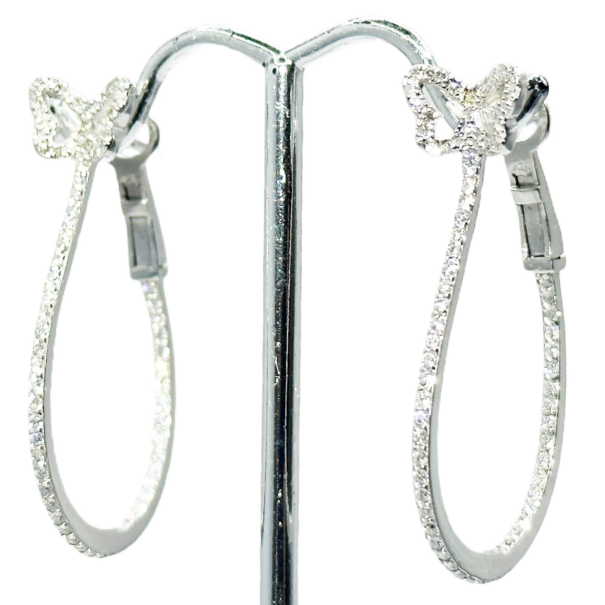 $7500 1.00Ct White Gold Butterfly Fashion Diamond Hoop Earrings 14Kt - Esmeralda Jewels 