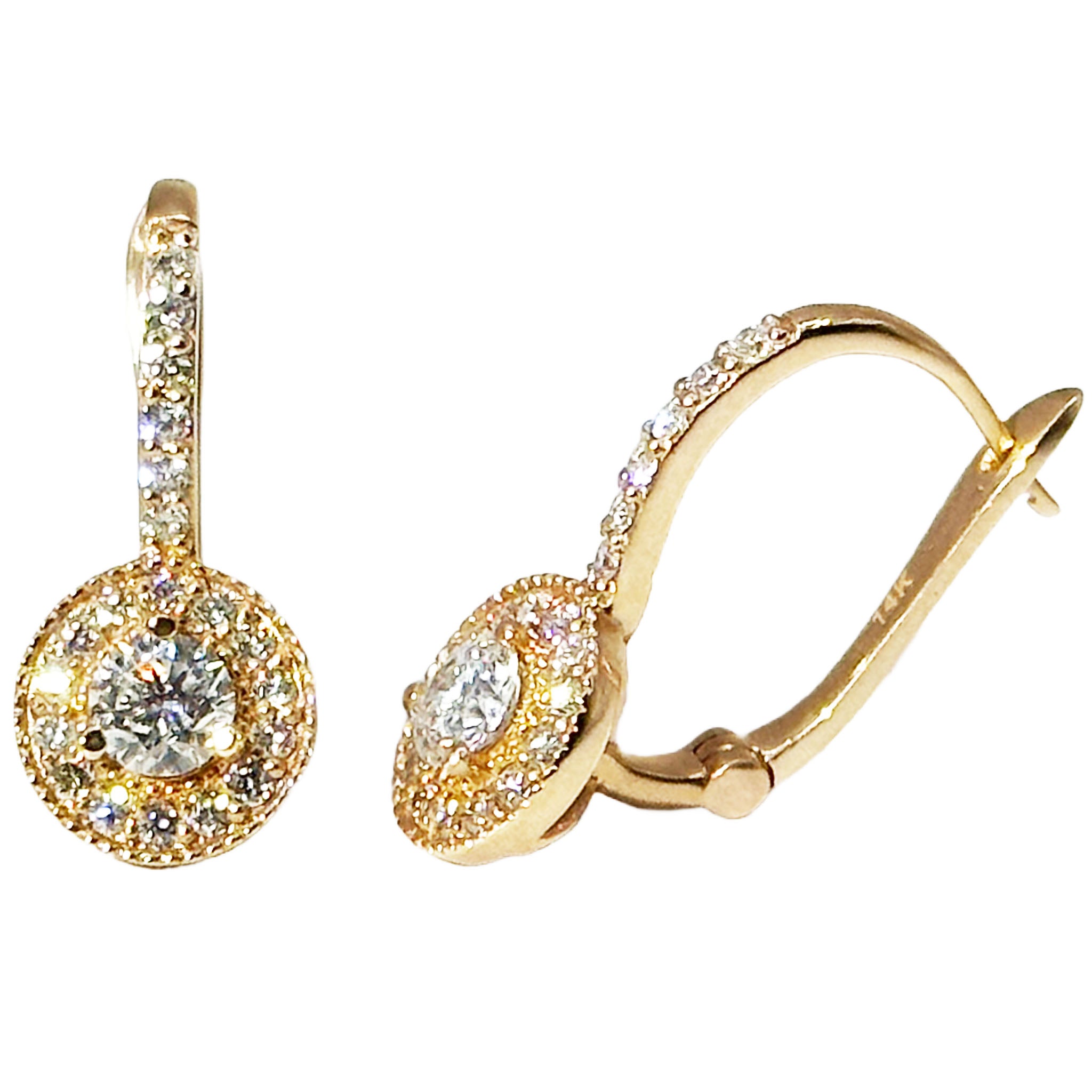 $7500 1.37Ct Rose Gold Diamond Women's Fashion Hanging Earrings 14Kt - Esmeralda Jewels 