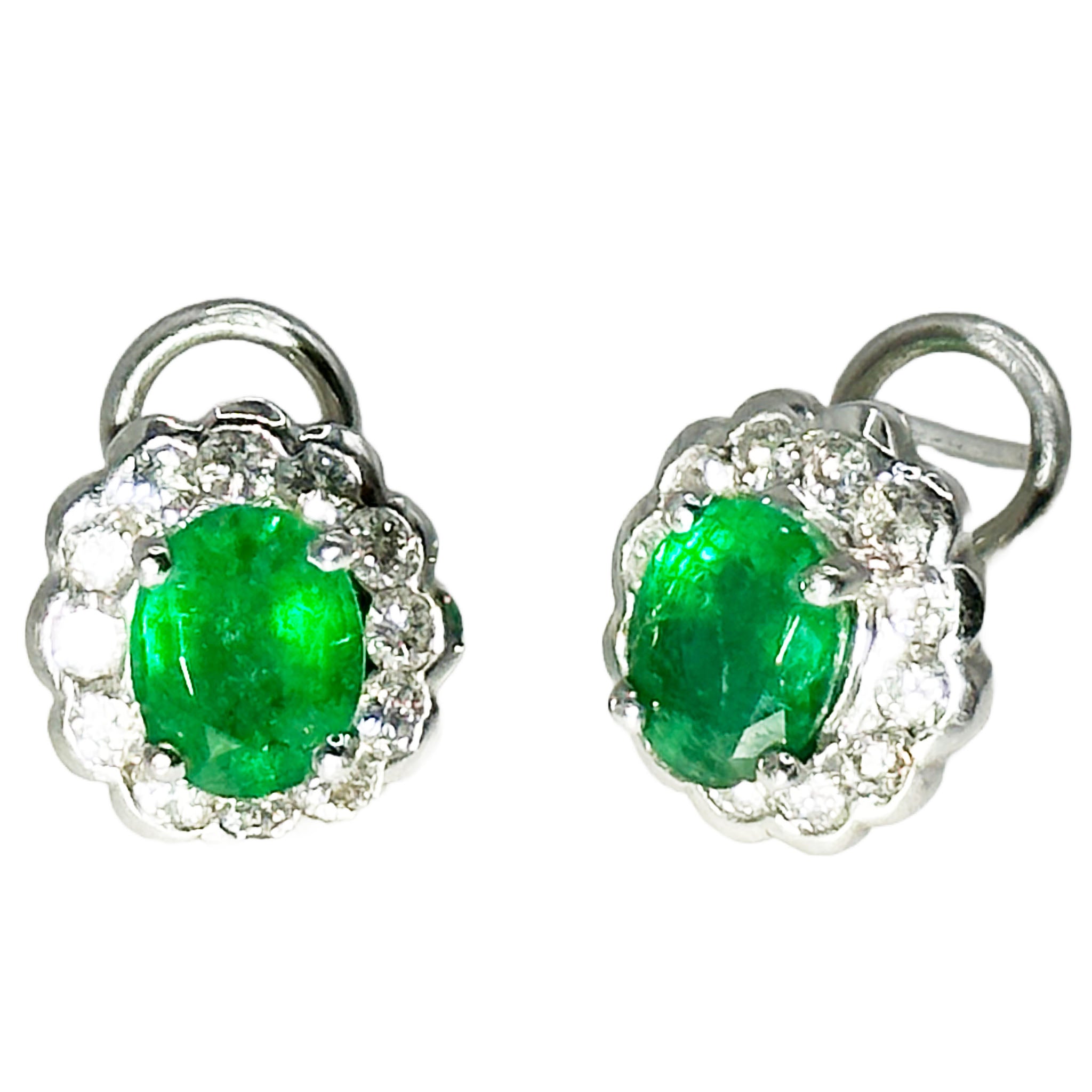 $7800 5.15Ct White Gold Emerald and Diamond Stud Women's Earrings 14Kt - Esmeralda Jewels 