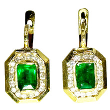 $5800 2.45Ct Yellow Gold Emerald & Diamond Fashion Drop Earrings 14Kt - Esmeralda Jewels 