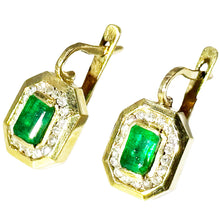 $5800 2.45Ct Yellow Gold Emerald & Diamond Fashion Drop Earrings 14Kt - Esmeralda Jewels 
