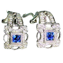 $5600 0.75Ct White Gold Princess Sapphire and Diamond Filigree Earrings 18Kt - Esmeralda Jewels 