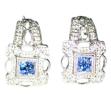 $5600 0.75Ct White Gold Princess Sapphire and Diamond Filigree Earrings 18Kt - Esmeralda Jewels 