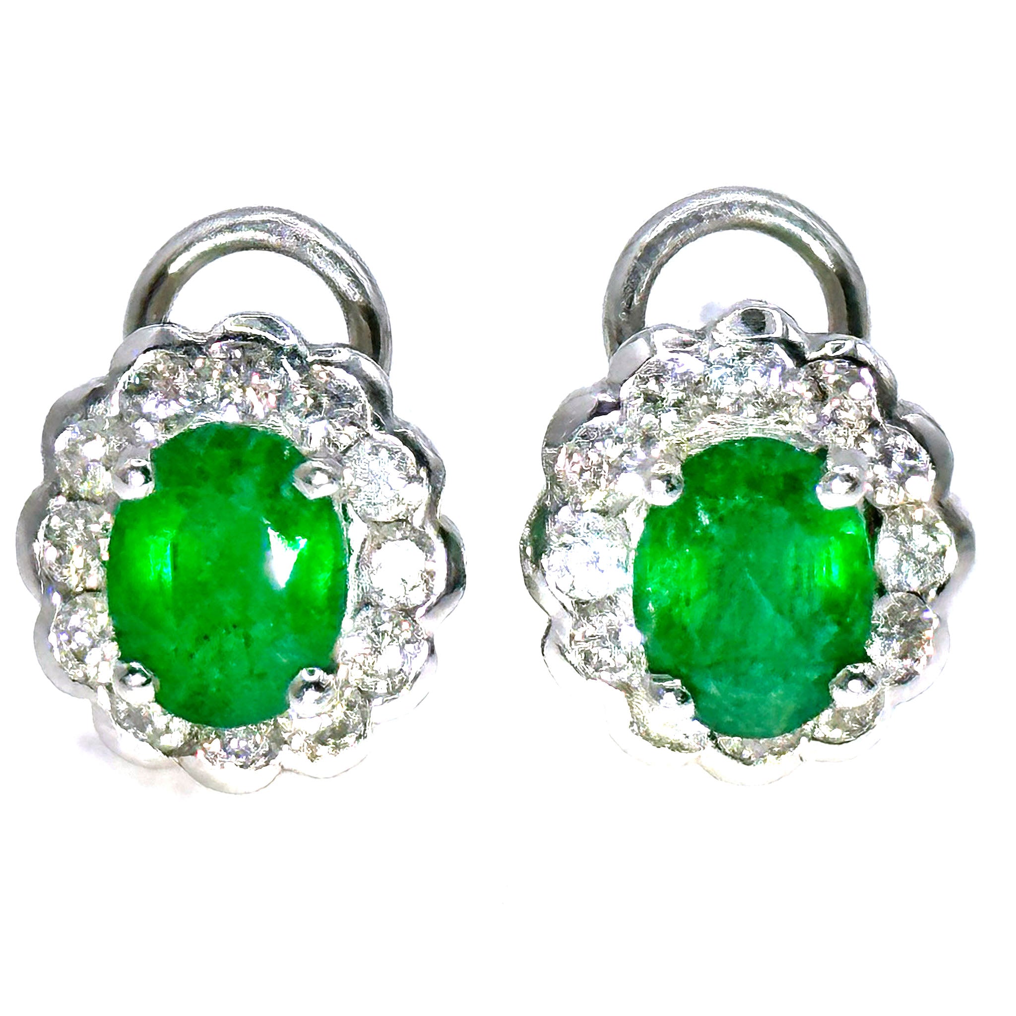 $7800 5.15Ct White Gold Emerald and Diamond Stud Women's Earrings 14Kt - Esmeralda Jewels 