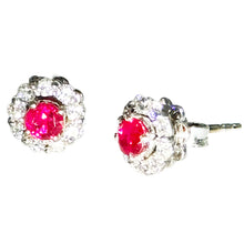 $5900 1.10Ct White Gold Gem Ruby & Diamond Women's Halo Stud Earrings 14Kt - Esmeralda Jewels 