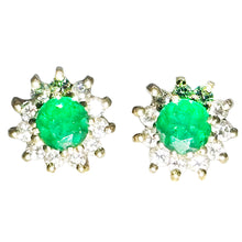 $5900 1.50Ct Yellow Gold Emerald and Diamond Women's Fashion Stud Earrings 14Kt - Esmeralda Jewels 