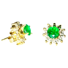 $5900 1.50Ct Yellow Gold Emerald and Diamond Women's Fashion Stud Earrings 14Kt - Esmeralda Jewels 