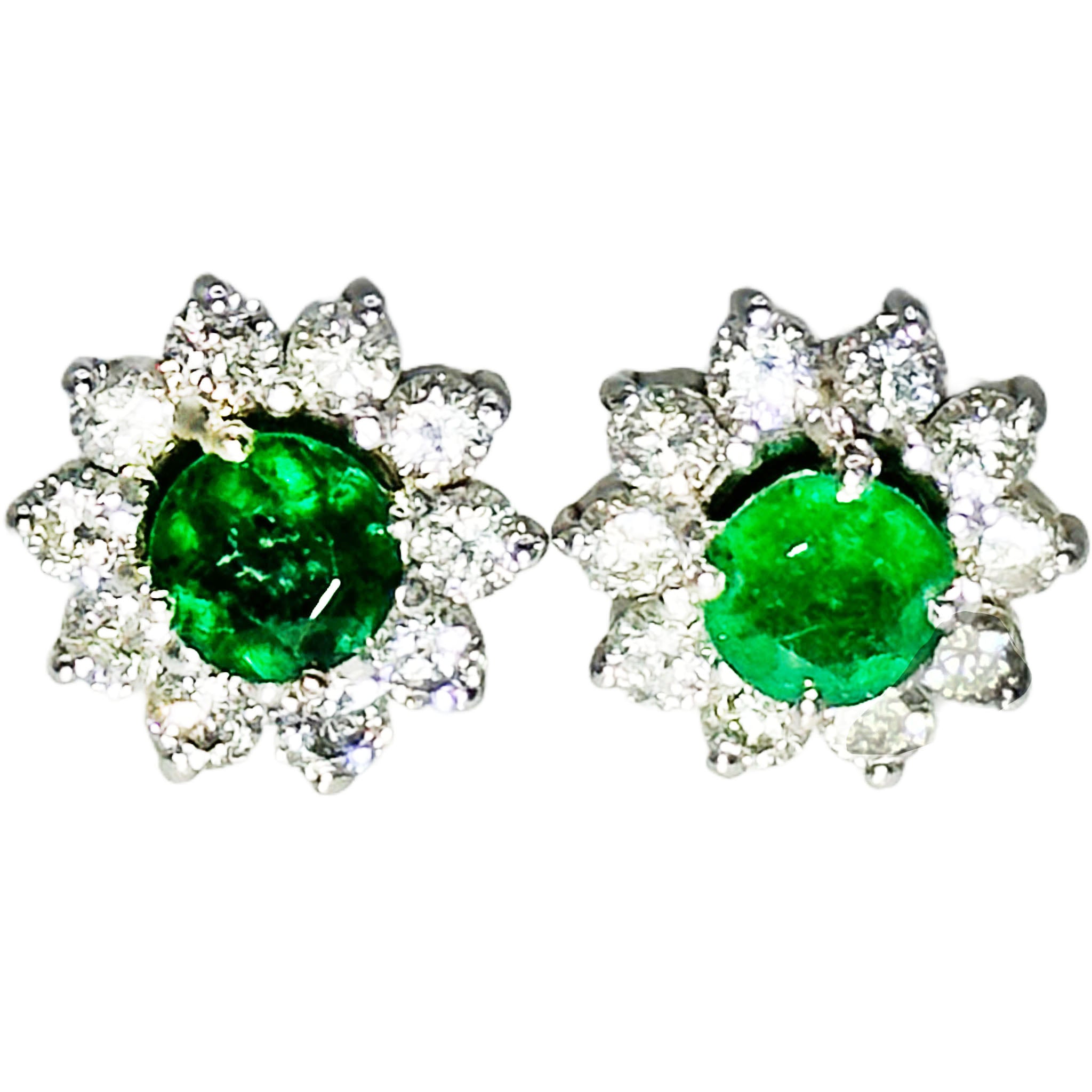 $8200 3.10Ct White Gold Emerald and Diamond Earrings 18Kt - Esmeralda Jewels 