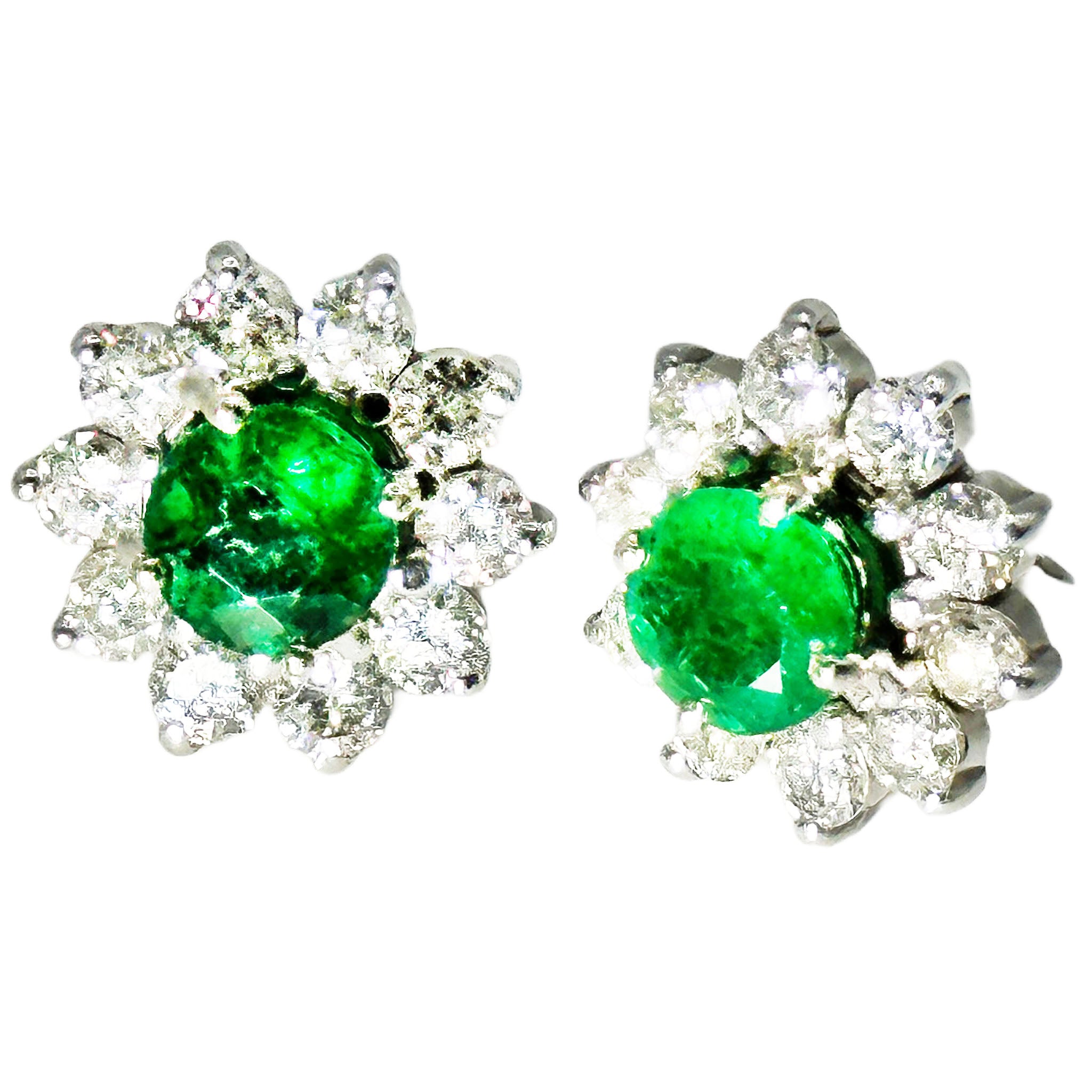 $8200 3.10Ct White Gold Emerald and Diamond Earrings 18Kt - Esmeralda Jewels 
