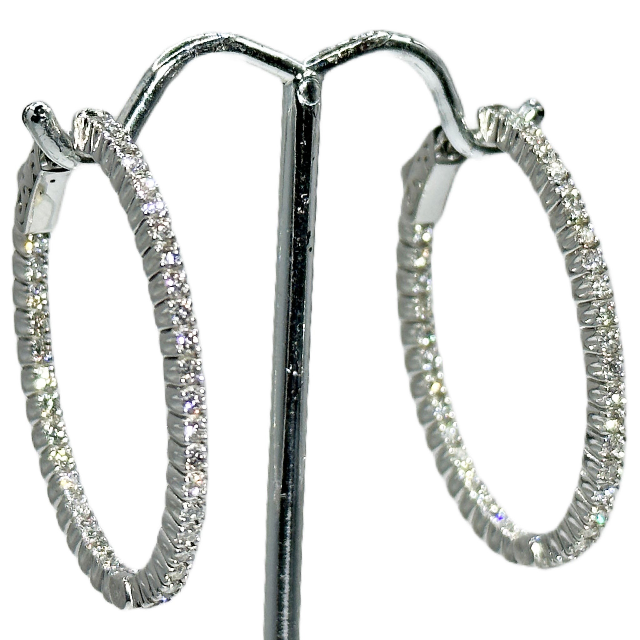$6900 2.70Ct Inside Out Diamond Hoop Earrings 14Kt White Gold 1.75" - Esmeralda Jewels 