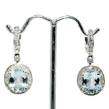 $7900 8.75Ct White Gold Aquamarine & Diamond Hanging Drop Earrings 14Kt - Esmeralda Jewels 