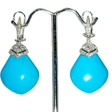 $5900 30.50Ct White Gold Turquoise and Diamond Drop Hanging Earrings 14Kt - Esmeralda Jewels 