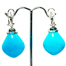 $5900 30.50Ct White Gold Turquoise and Diamond Drop Hanging Earrings 14Kt - Esmeralda Jewels 
