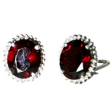 $6900 13Ct White Gold Oval Shape Garnet and Diamond Earrings 14Kt - Esmeralda Jewels 