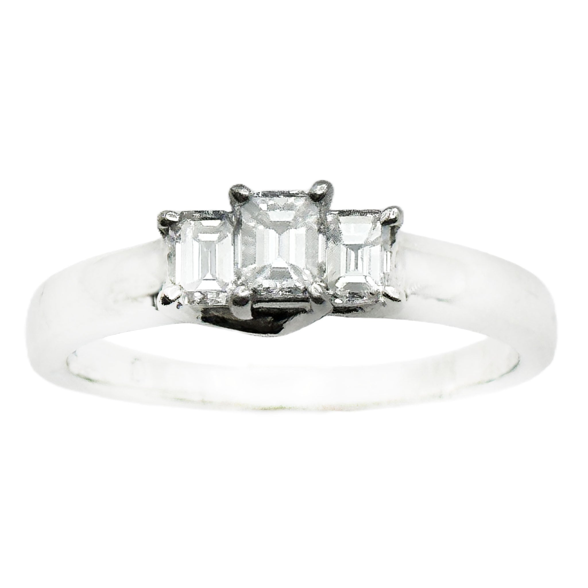 $3900 0.50Ct Platinum Three Stone Emerald Cut Diamond Engagement Ring