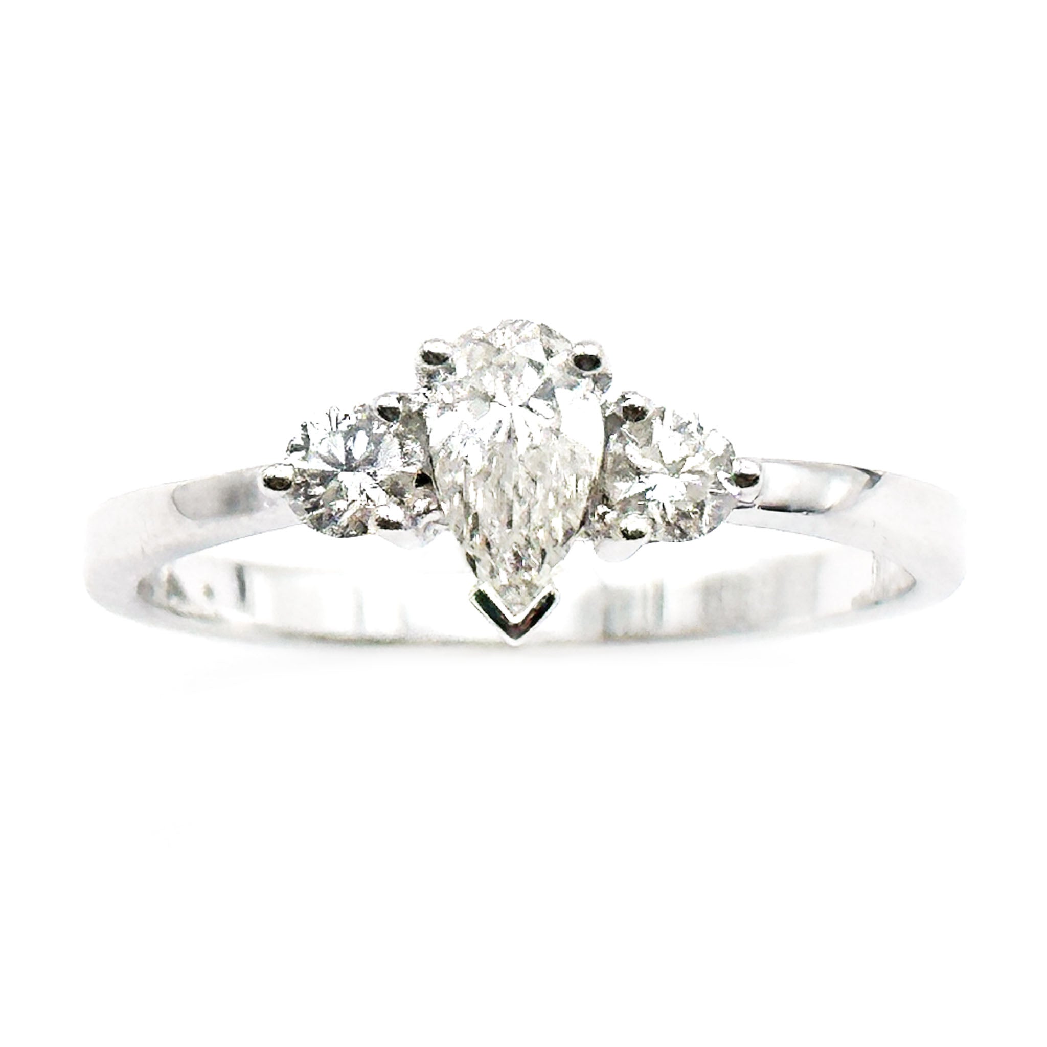 $3900 0.50Ct White Gold Pear Shape Three Stone Diamond Engagement Ring 18Kt